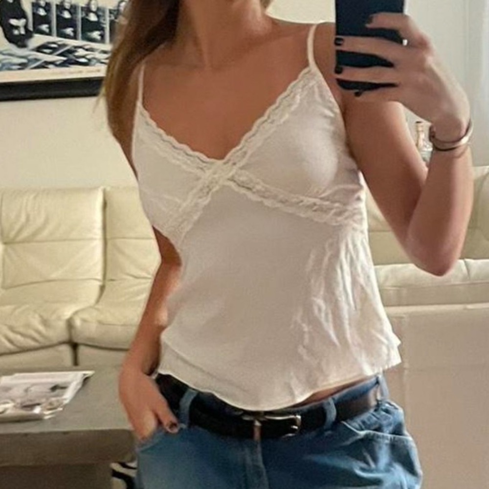 White Lace Trim Cami Tank Top